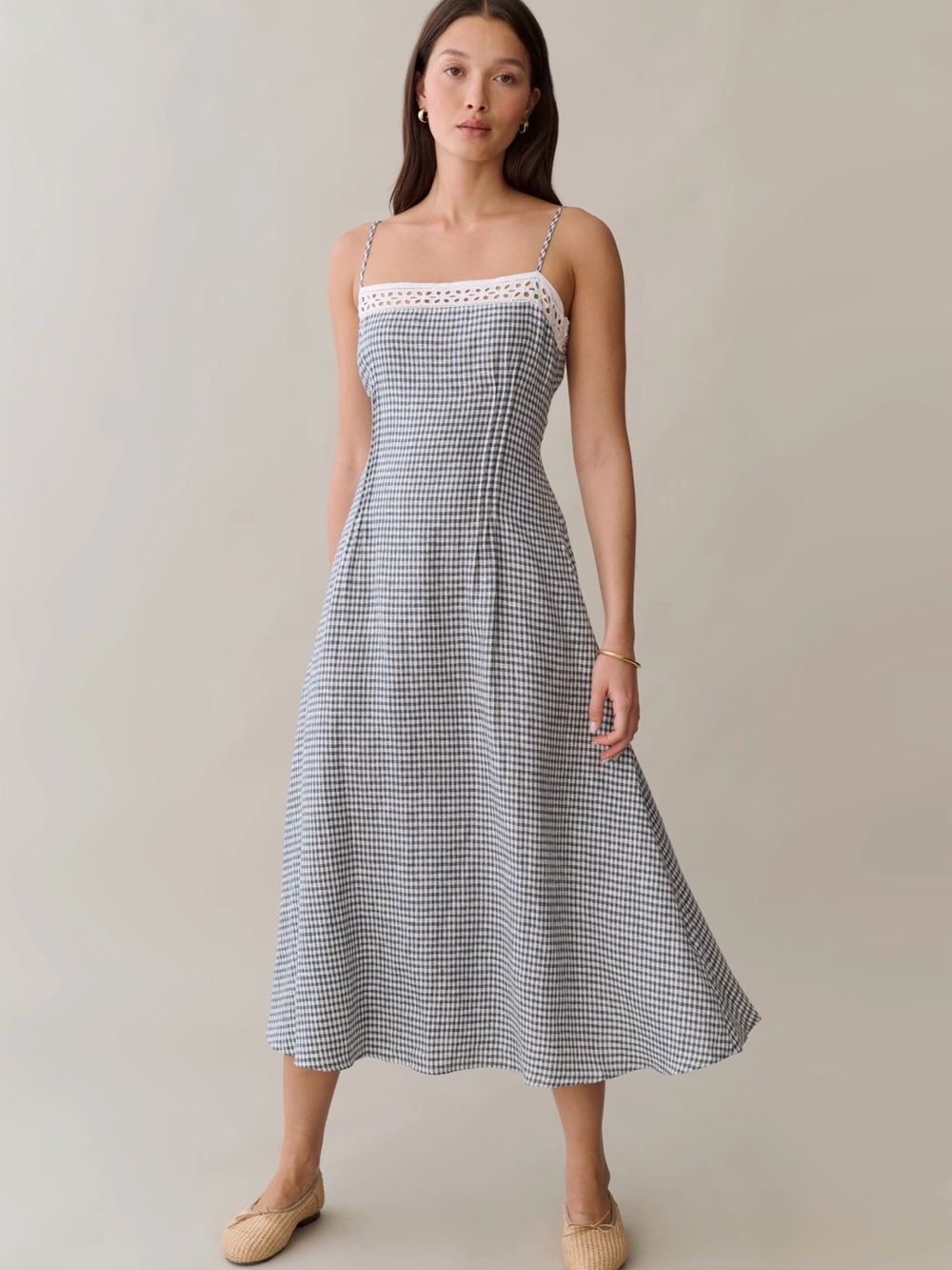 o.p.t Tanya Linen Dress Teal gingham